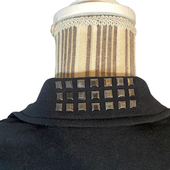 BCBGMaxAzria Black Embellished Logo Long Sleeve Full Zip Moto Jacket Women SZ MP - Picture 6 of 8